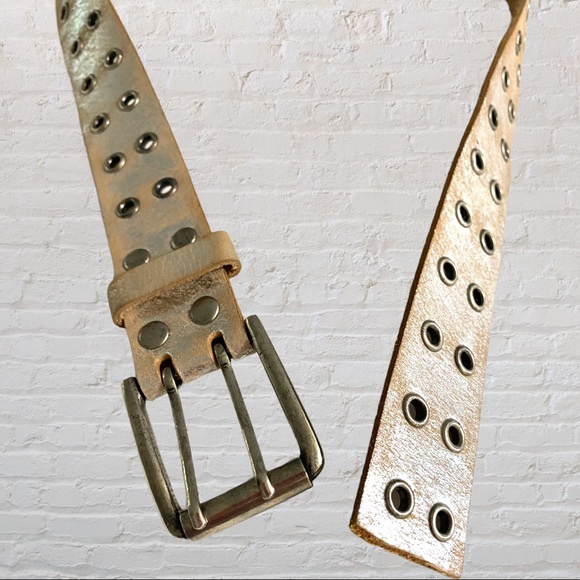 Eyelet Full grain cowhide silver sheen belt - Picture 3 of 8